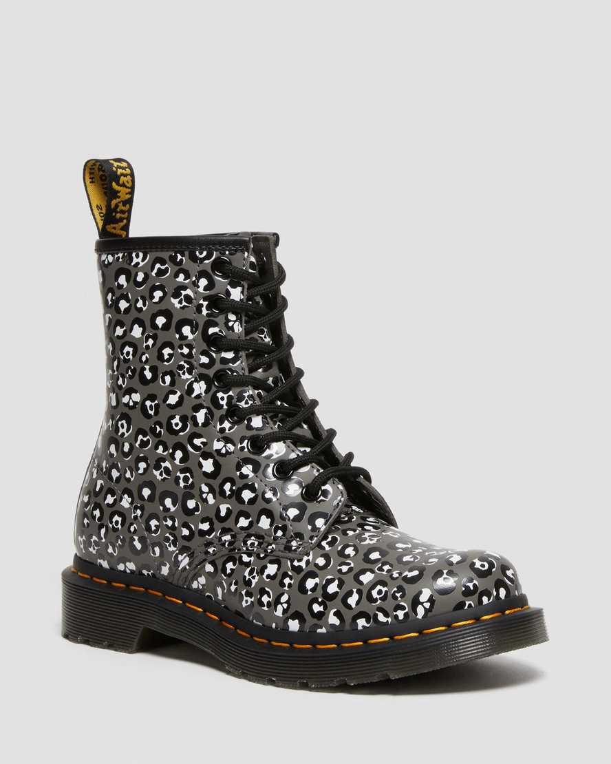 Dr Martens 1460 Leopard Smooth Leather Schnürstiefel Damen Grau | 491753-QGJ