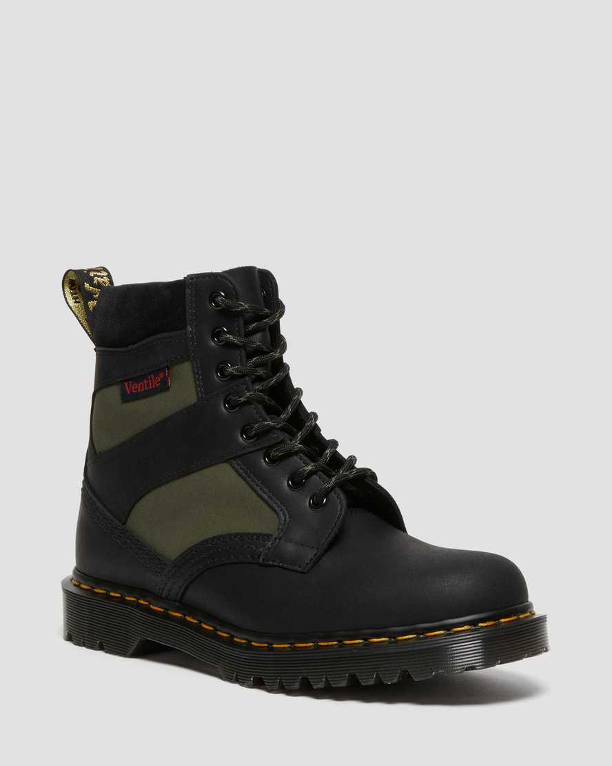 Dr Martens 1460 Made in England Padded Panel Schnürstiefel Herren Black/Olive Dockyard / Ventile / Eh | 635892-XAV