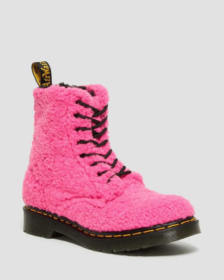 Dr Martens 1460 Pascal Faux Shearling Schnürstiefel Damen Rosa | 586241-KDR