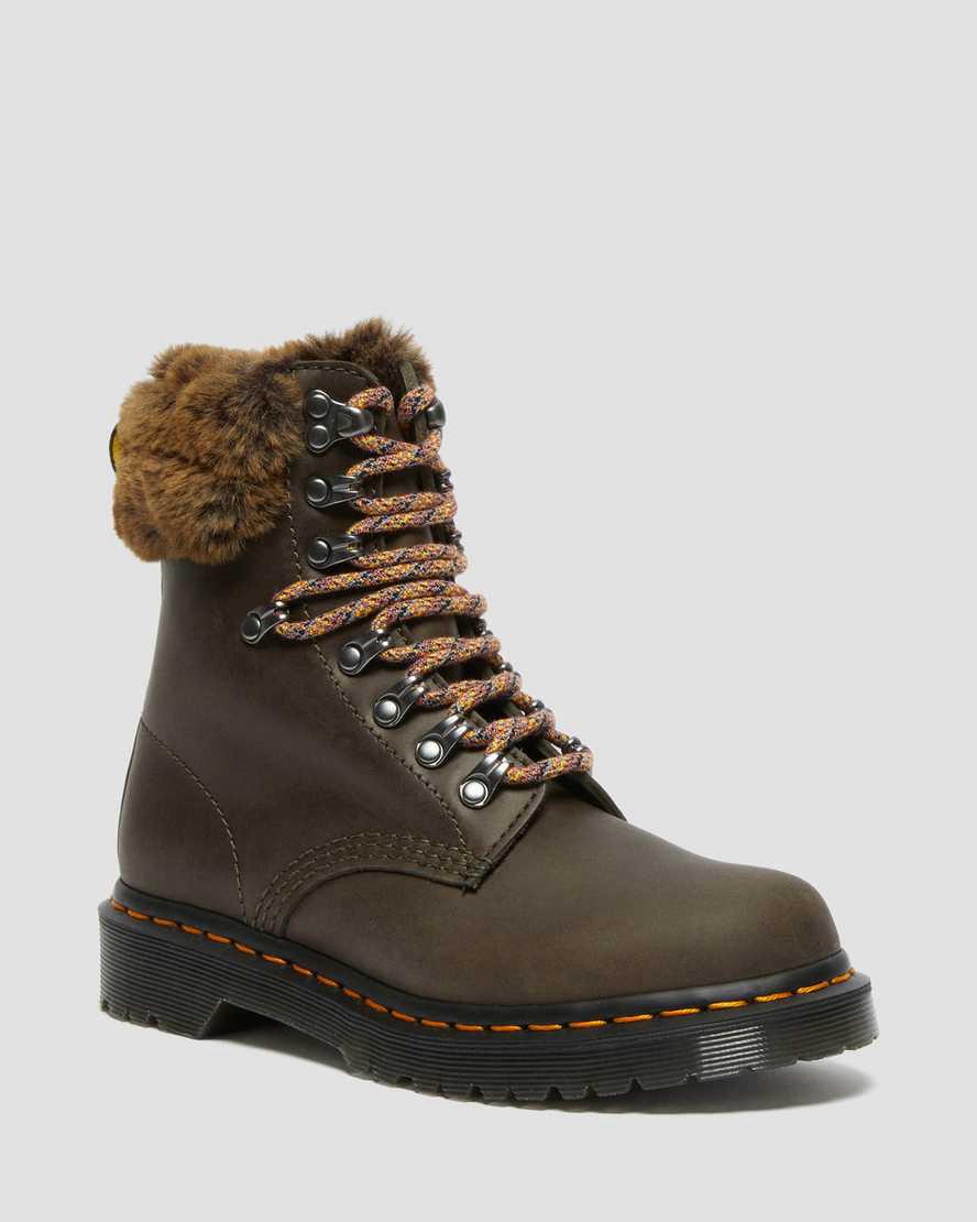 Dr Martens 1460 Serena Collar Faux Fur Lined Schnürstiefel Damen Grau | 406781-VEW