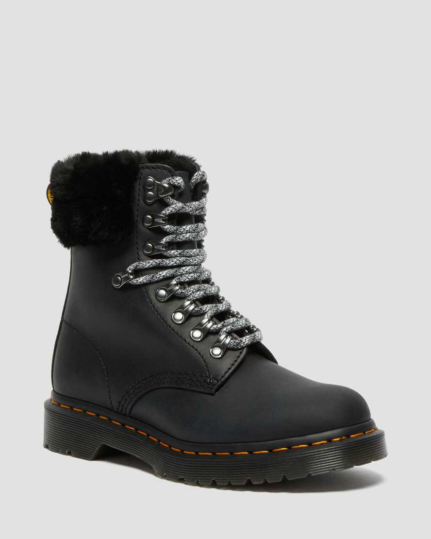 Dr Martens 1460 Serena Collar Faux Fur Lined Lace Up Stiefeletten Damen Schwarz | 859146-YQW
