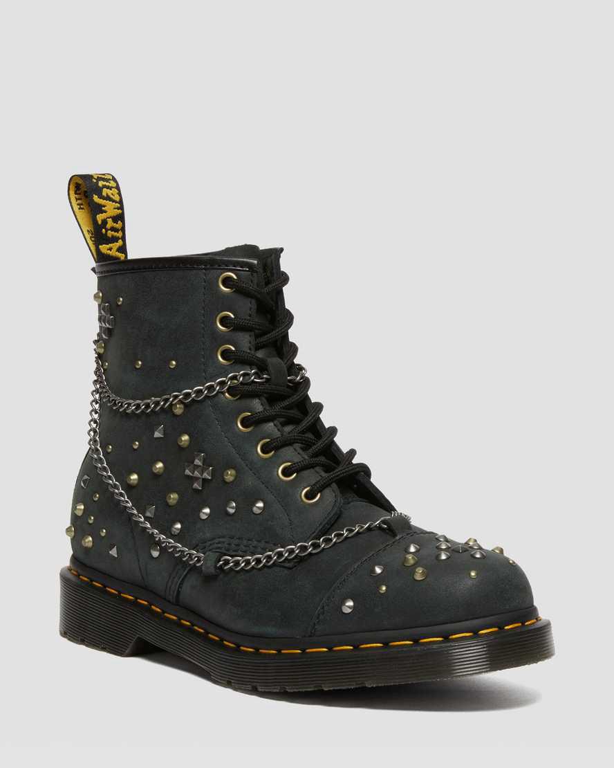 Dr Martens 1460 Studded Chain Leather Lace Up Stiefeletten Herren Schwarz | 280794-NKA