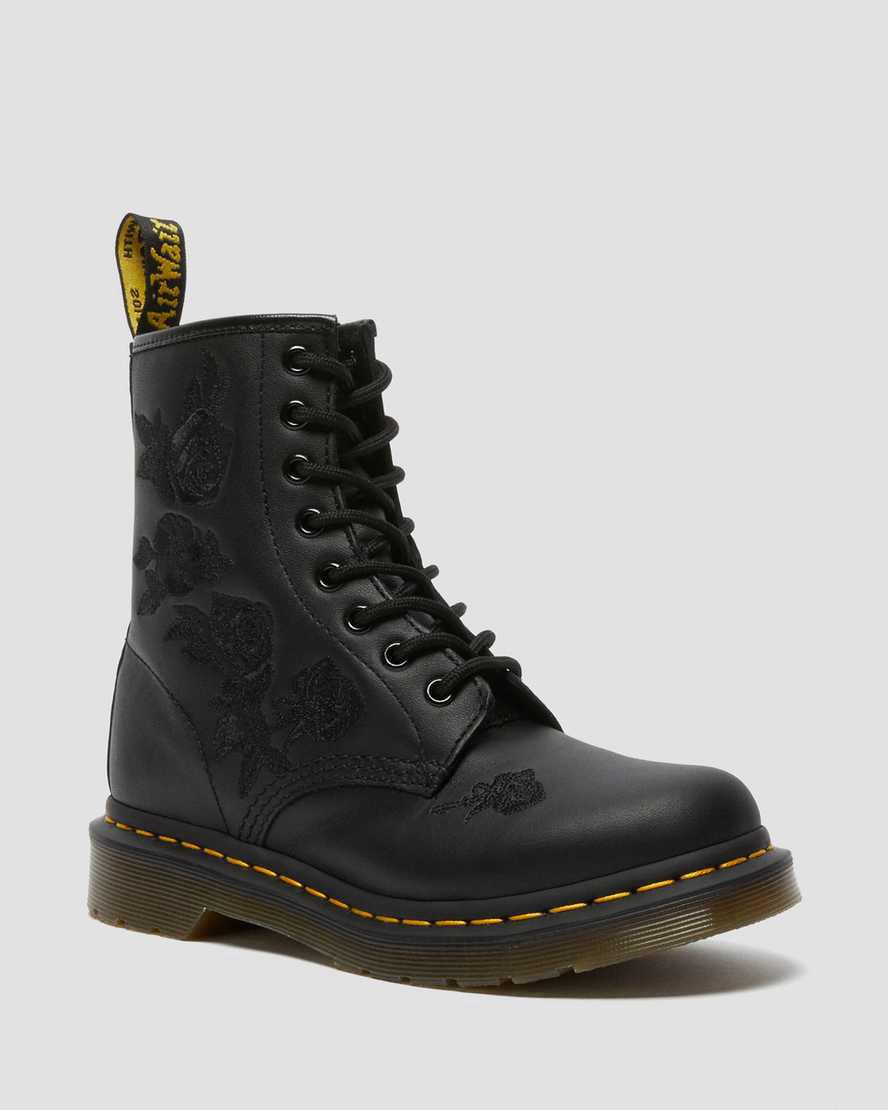 Dr Martens 1460 Vonda Mono Floral Schnürstiefel Damen Schwarz | 603298-IML