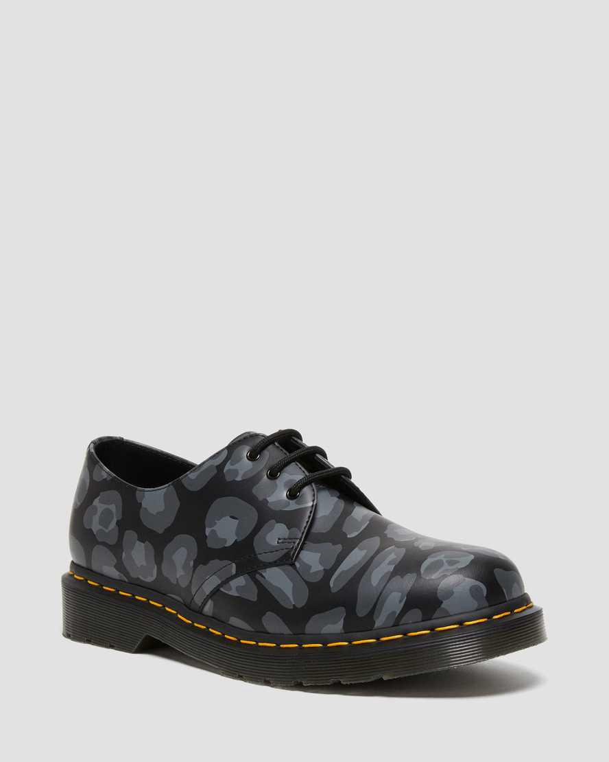 Dr Martens 1461 Distorted Leopard Print Oxfords Schuhe Herren Schwarz | 512378-XNE