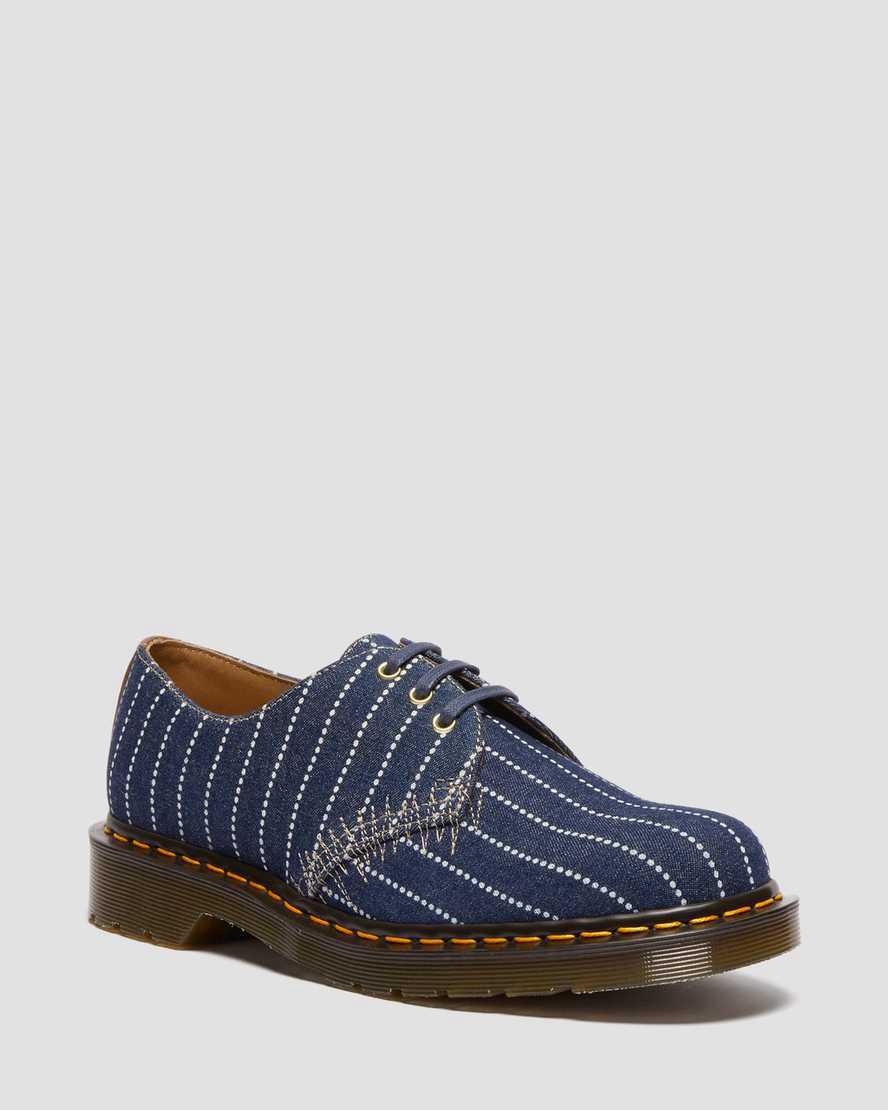Dr Martens 1461 Made in England Pinstripe Oxfords Schuhe Herren Dunkelblau Streifen | 830245-STV