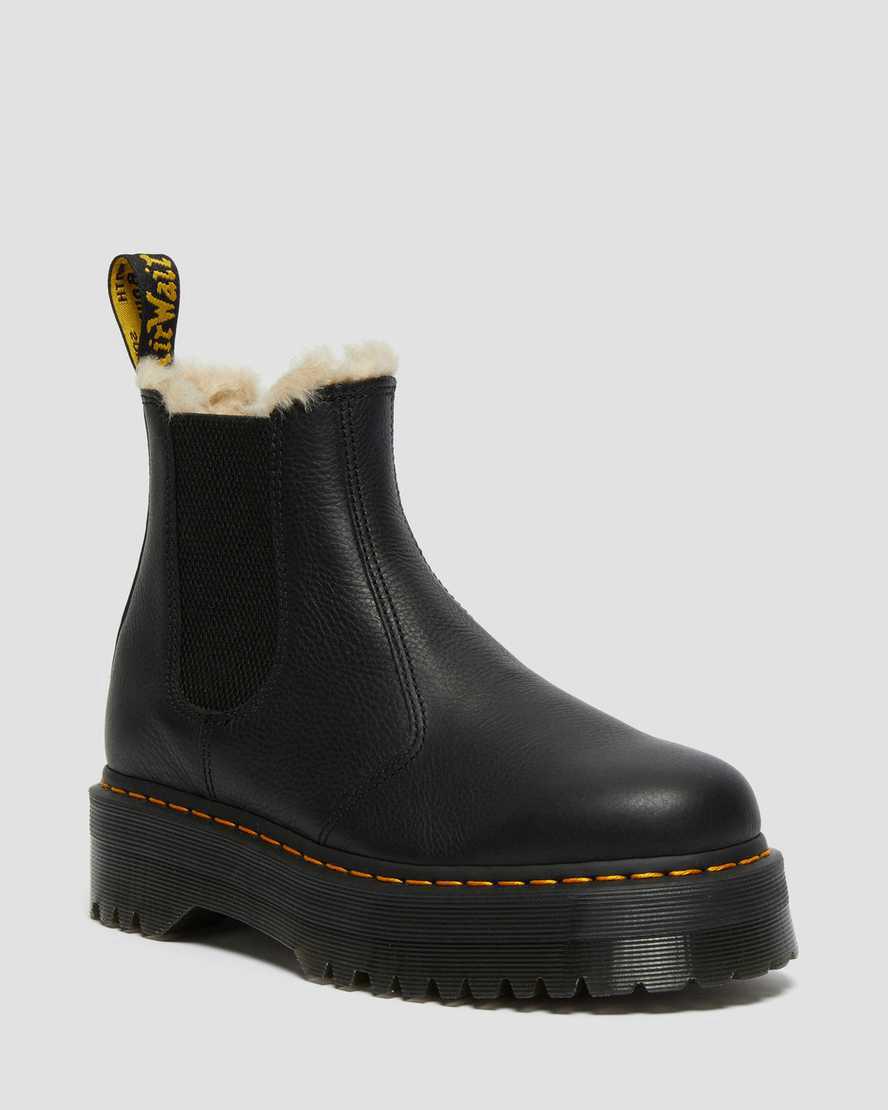 Dr Martens 2976 Faux Fur Lined Platform Chelsea Stiefeletten Damen Schwarz | 817592-JCX