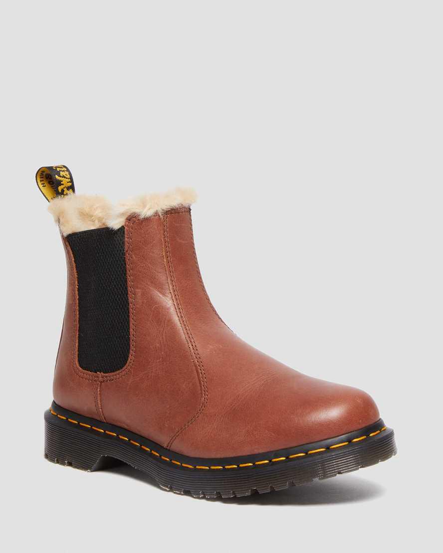 Dr Martens 2976 Leonore Faux Fur-Lined Chelsea Stiefeletten Damen Braun | 489216-TVD