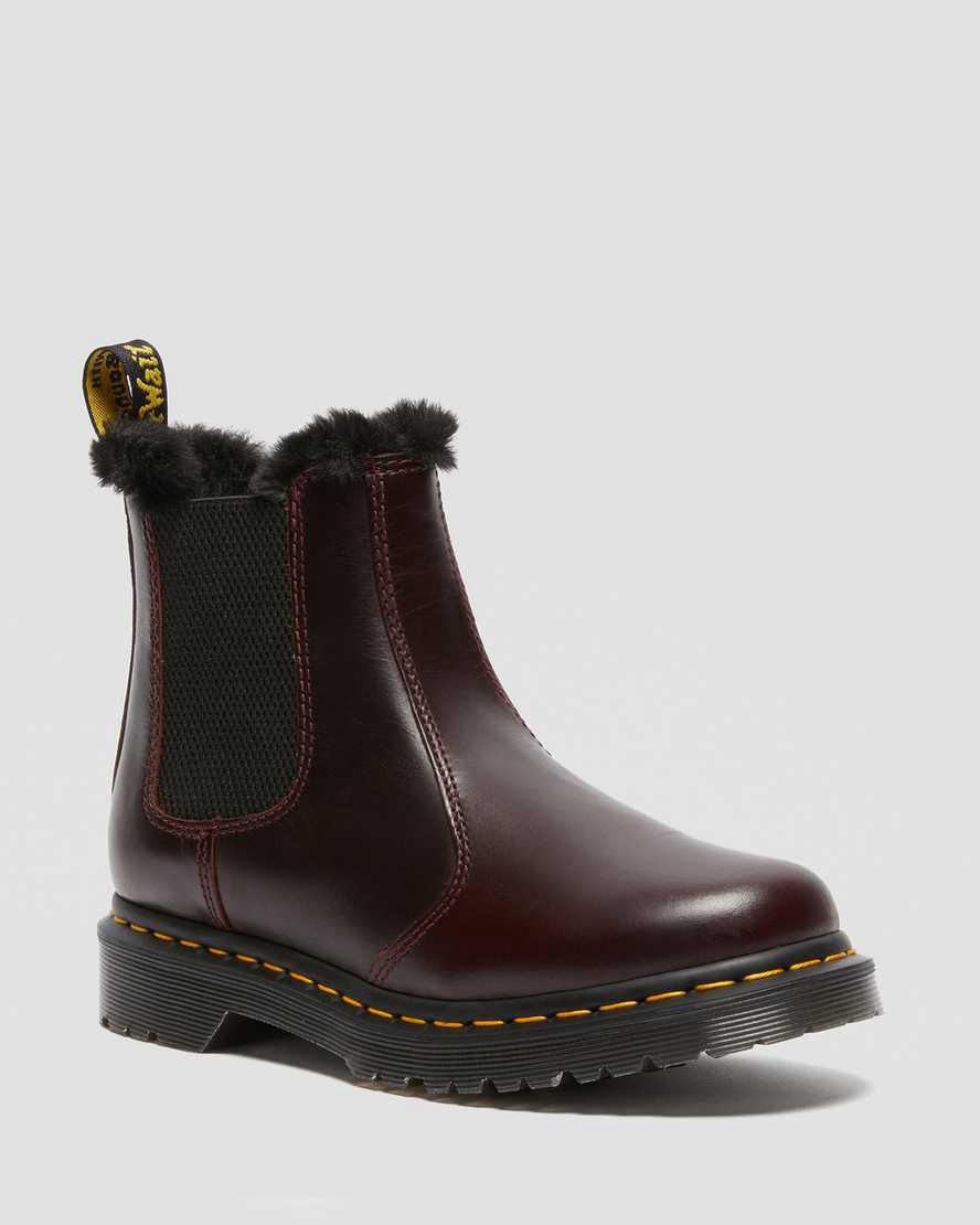 Dr Martens 2976 Leonore Faux Fur Lined Chelsea Stiefeletten Damen Bordeaux | 617849-ICK