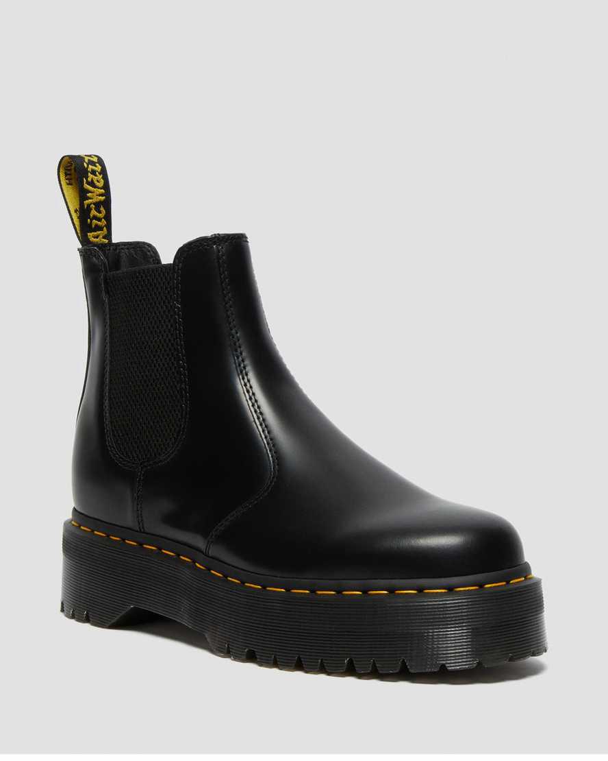 Dr Martens 2976 Smooth Leather Platform Chelsea Stiefeletten Damen Schwarz | 735968-MFC