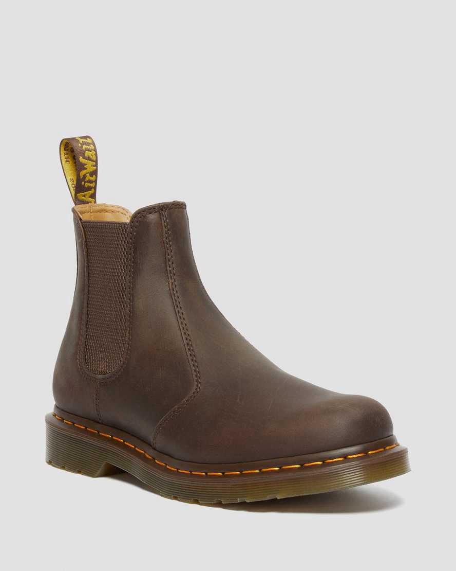 Dr Martens 2976 Yellow Stitch Crazy Horse Leather Chelsea Stiefeletten Herren Dunkelbraun | 038964-MNL