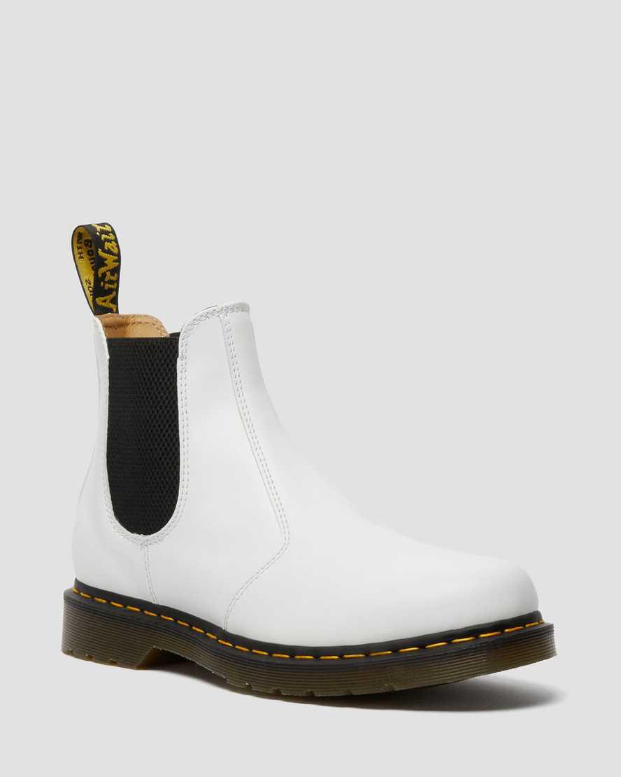 Dr Martens 2976 Yellow Stitch Smooth Leather Chelsea Stiefel Damen Weiß | 251467-DHN