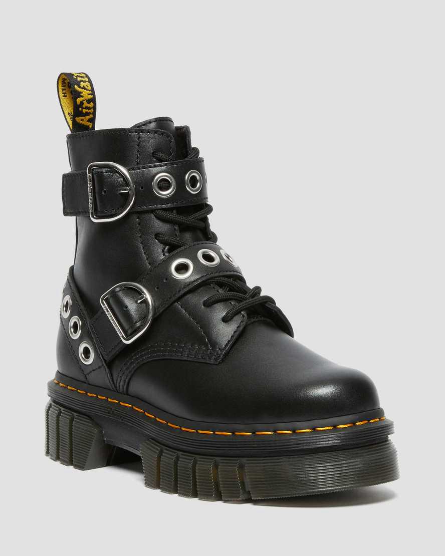 Dr Martens Audrick Hardware Leather Plateau Stiefel Damen Schwarz | 816274-ZFD