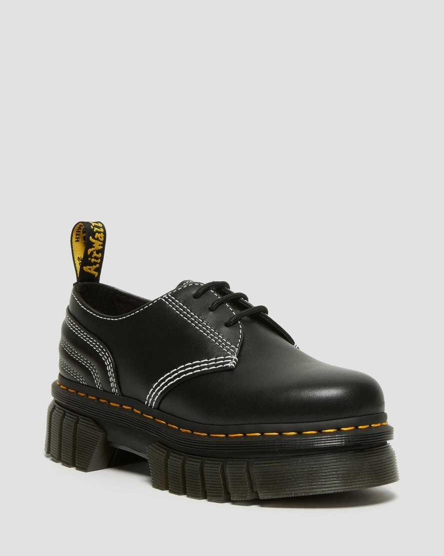 Dr Martens Audrick White Stitch Leather Platform Oxfords Schuhe Herren Schwarz | 289345-RQO