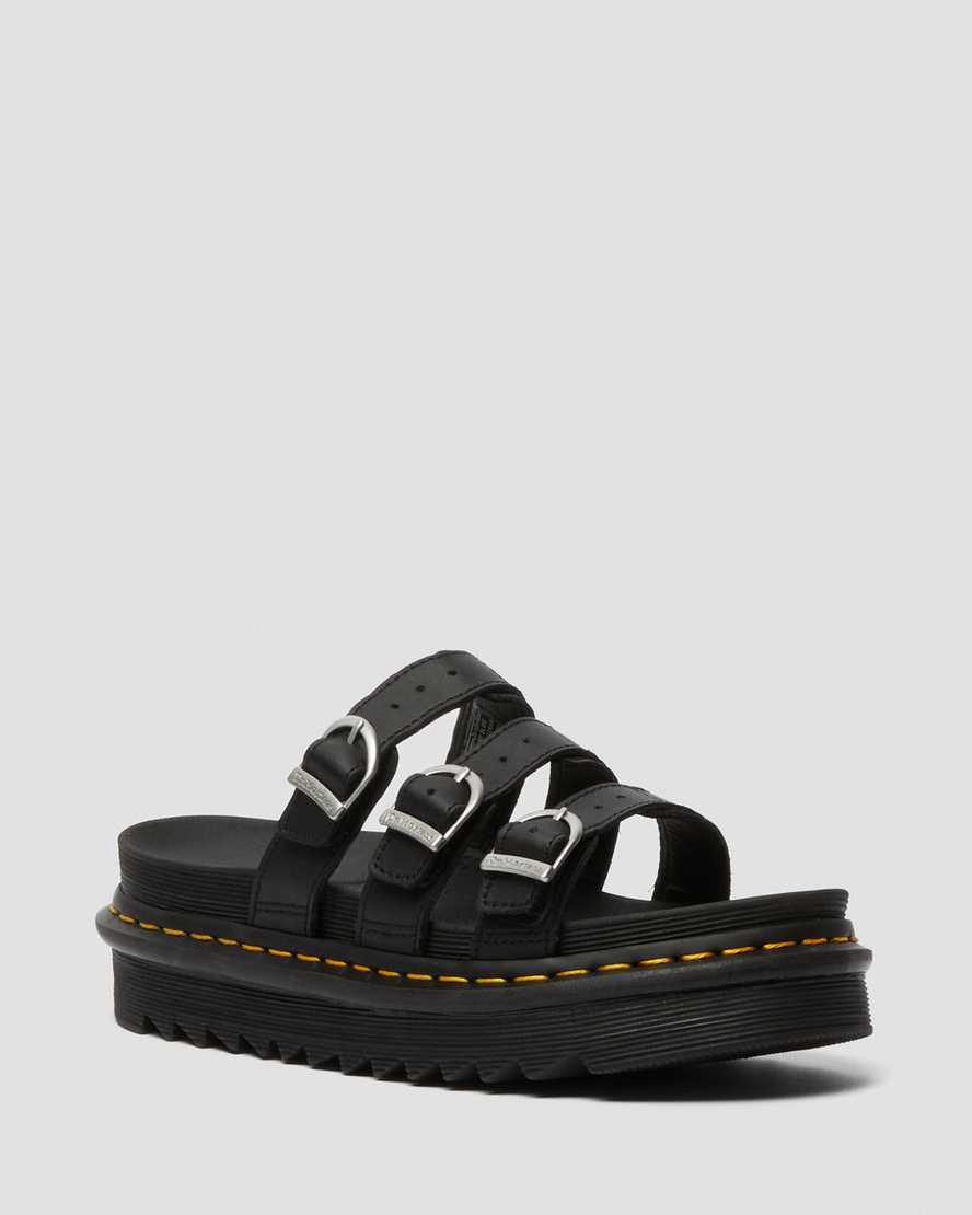 Dr Martens Blaire Leather Slide Plateau Sandalen Damen Schwarz | 273519-VGJ