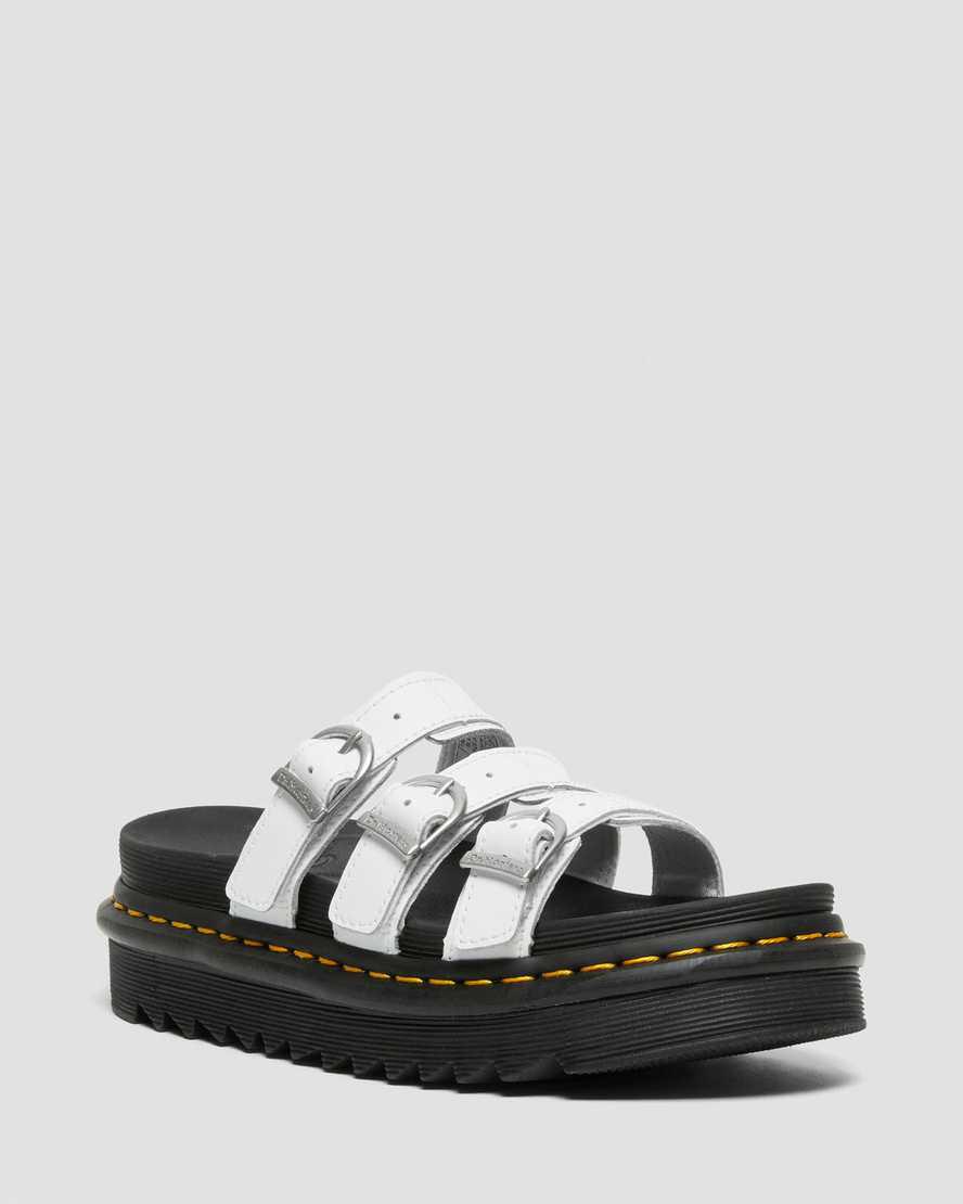 Dr Martens Blaire Leather Slide Plateau Sandalen Damen Weiß | 576932-UGM