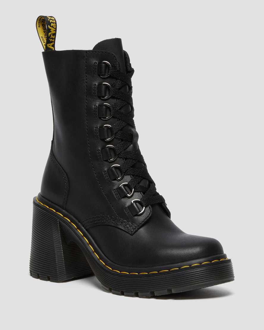 Dr Martens Chesney Leather Flared Lace Up Stiefel mit Absatz Damen Schwarz | 598463-ZOE