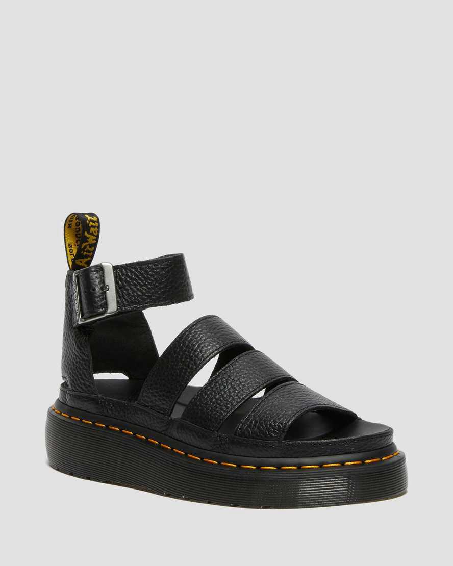 Dr Martens Clarissa II Leather Plateau Sandalen Damen Schwarz | 695821-EQZ