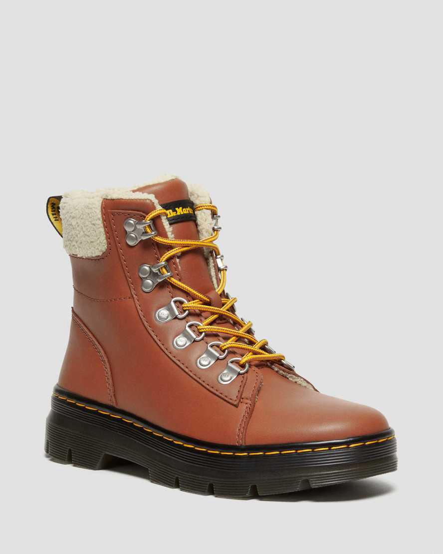 Dr Martens Combs Faux Fur-Lined Stiefeletten Damen Braun | 713648-PVF