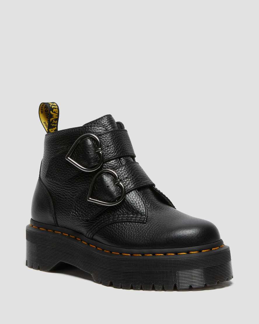 Dr Martens Devon Heart Leather Platform Stiefeletten Damen Schwarz | 384092-UGK