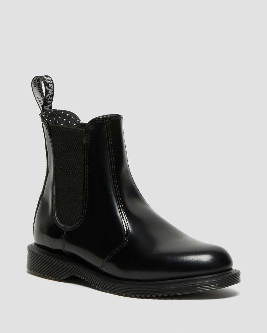 Dr Martens Flora Smooth Leather Chelsea Stiefeletten Damen Schwarz | 136879-ZIA