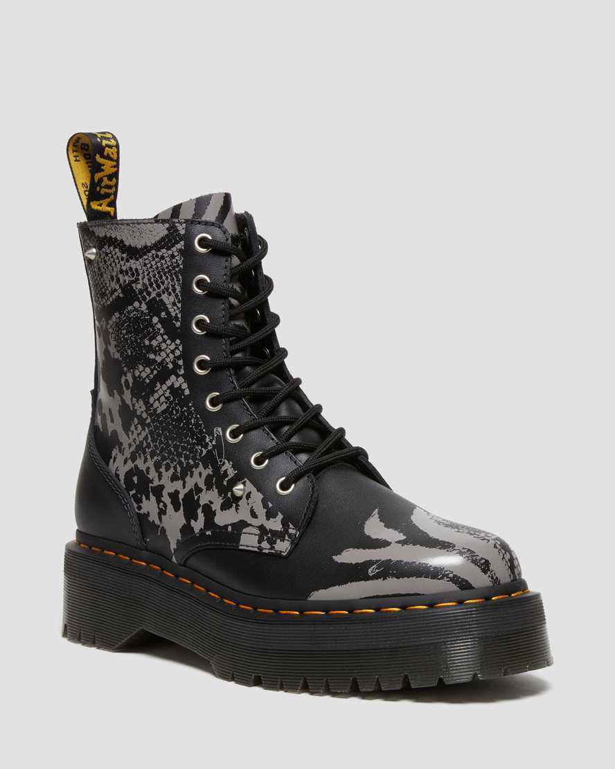 Dr Martens Jadon Boot Animal Clash Leather Platforms Stiefeletten Herren Black/Grey Backhand | 607428-YPO