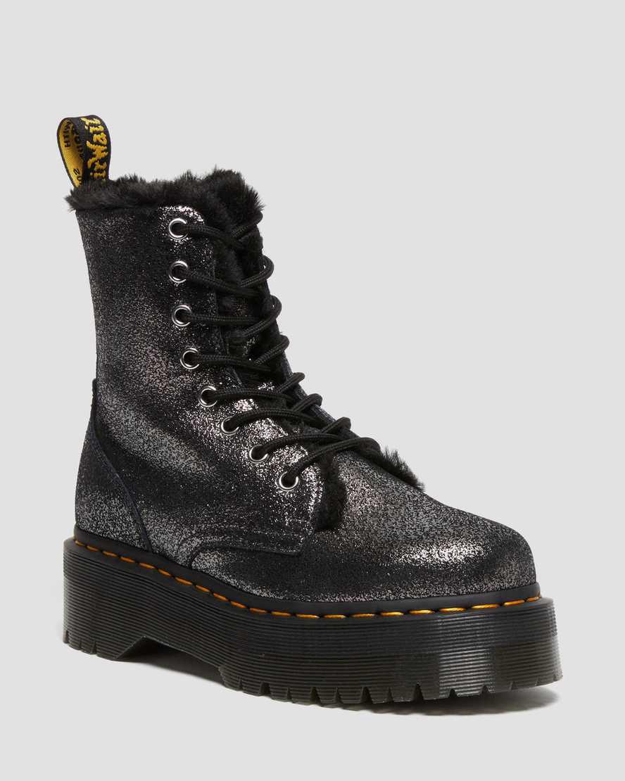 Dr Martens Jadon Boot Faux Fur-Lined Metallic Leather Plateau Stiefel Damen Schwarz | 968342-UKJ
