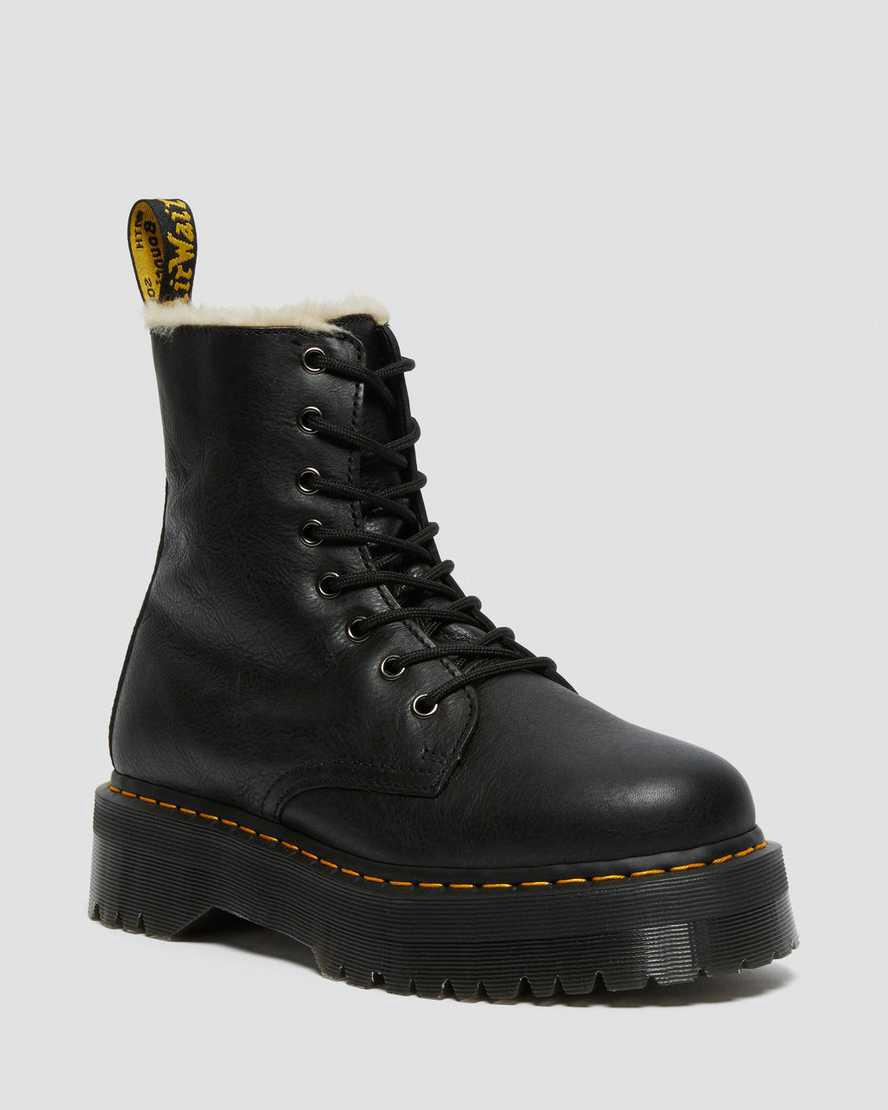 Dr Martens Jadon Boot Leather Faux Fur Lined Plateau Stiefel Damen Schwarz | 805126-GEH