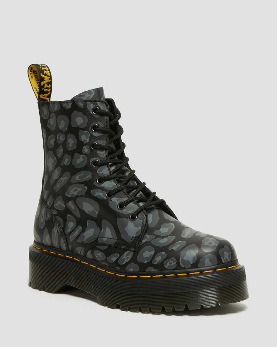 Dr Martens Jadon Boot Leopard Print Plateau Stiefel Damen Schwarz | 482361-HZJ