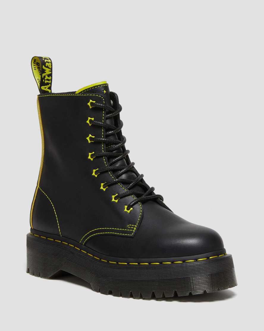 Dr Martens Jadon II Boot Neon Star Leather Plateau Stiefel Damen Black/Yellow / Romario | 641953-GQA