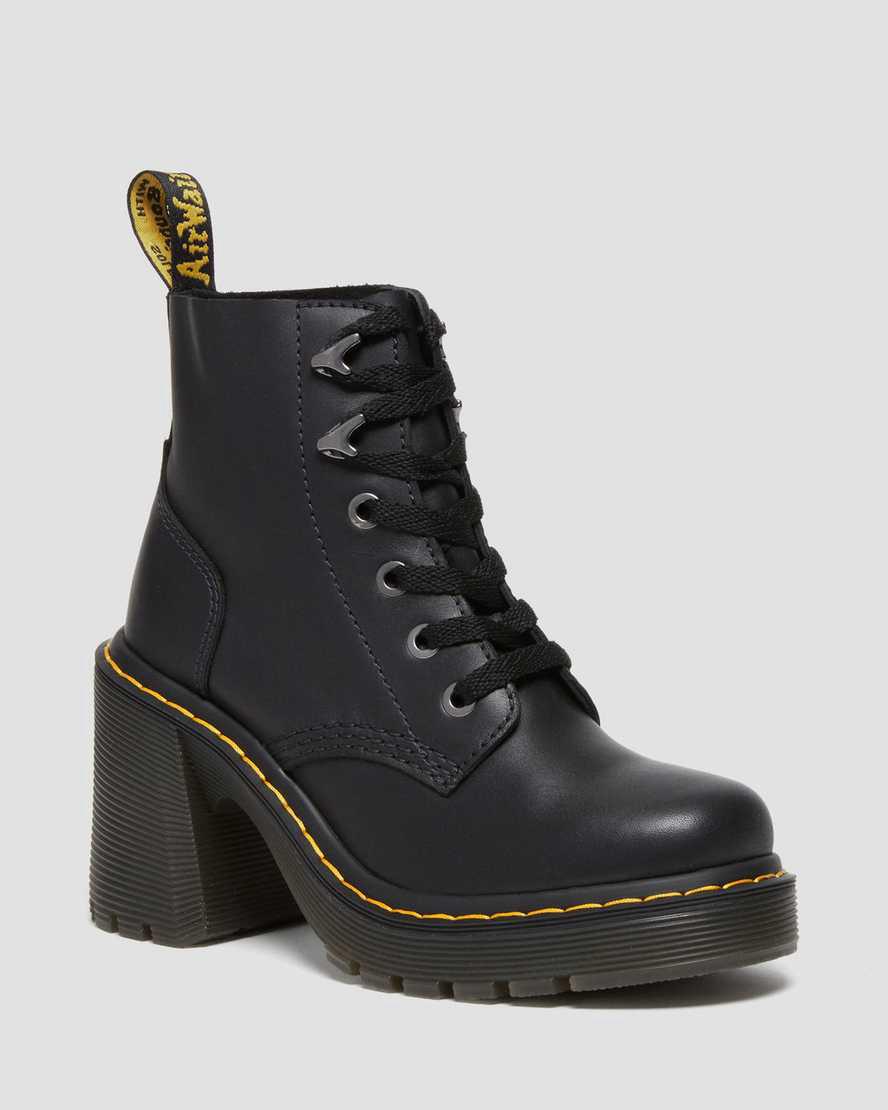 Dr Martens Jesy Sendal Leather Lace Up Flared Heel Plateau Stiefel Damen Schwarz | 206487-EHV