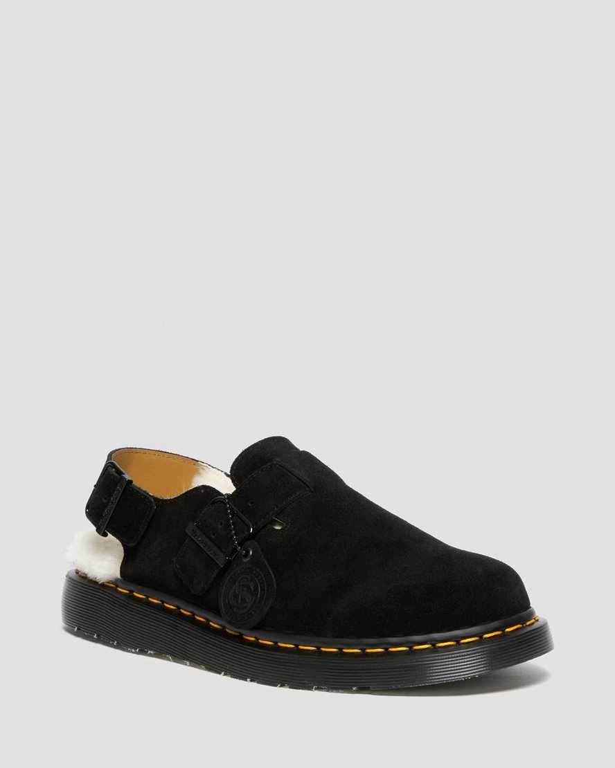 Dr Martens Jorge Made in England Shearling Slingback Mule Badelatschen Herren Schwarz | 738156-NAK
