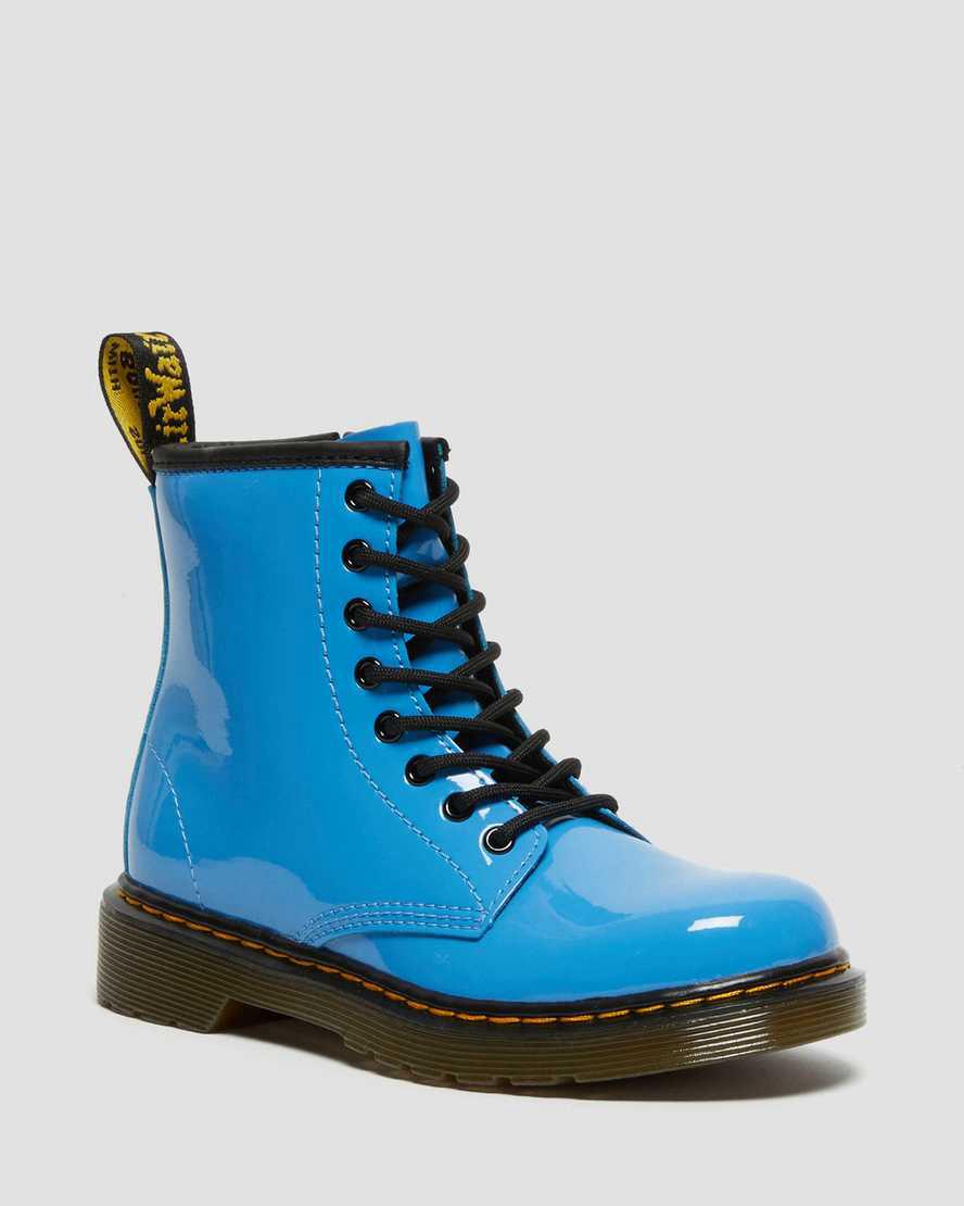 Dr Martens Junior 1460 Patent Leather Schnürstiefel Kinder Blau | 216947-CZV