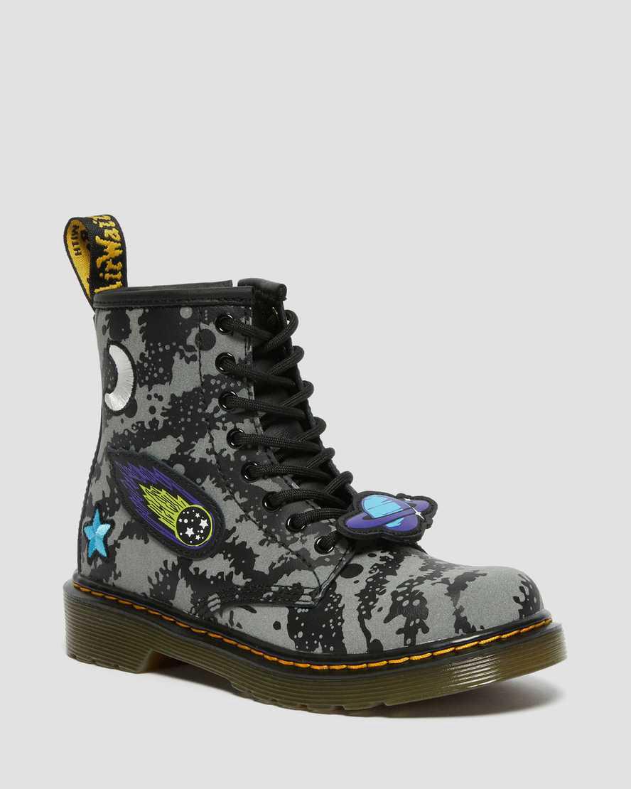 Dr Martens Junior 1460 Space Hydro Leather Schnürstiefel Kinder Black/Grey | 298417-YWK