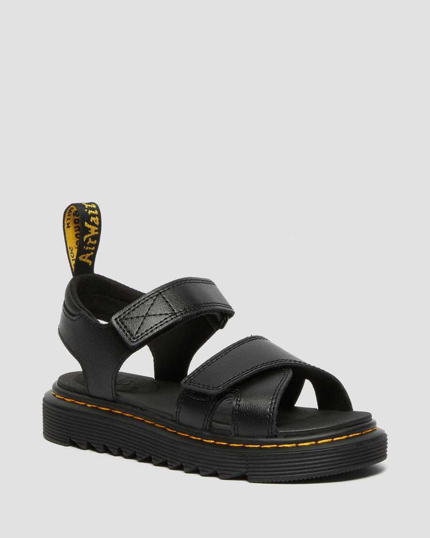 Dr Martens Junior Vossie Leather Sandalen Kinder Schwarz | 734628-NGC
