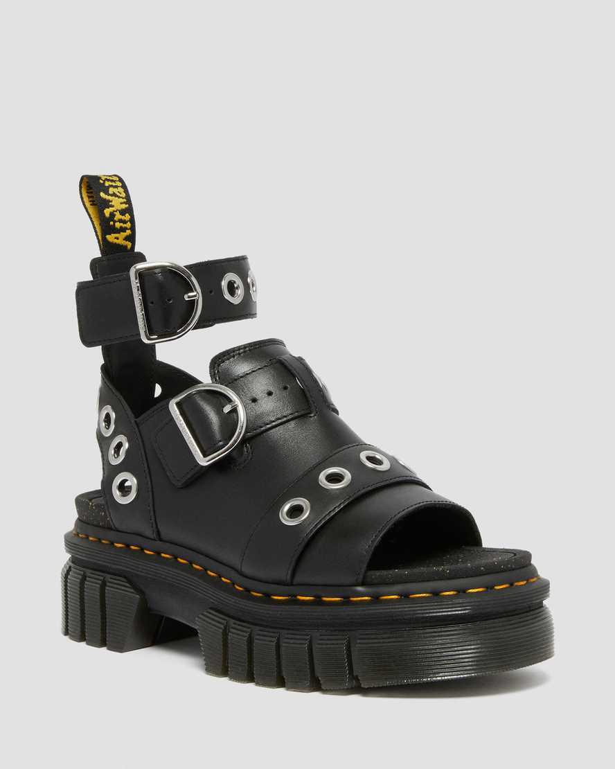 Dr Martens Ricki Hardware Nappa Lux Leather Plateau Sandalen Damen Schwarz | 673841-NOH