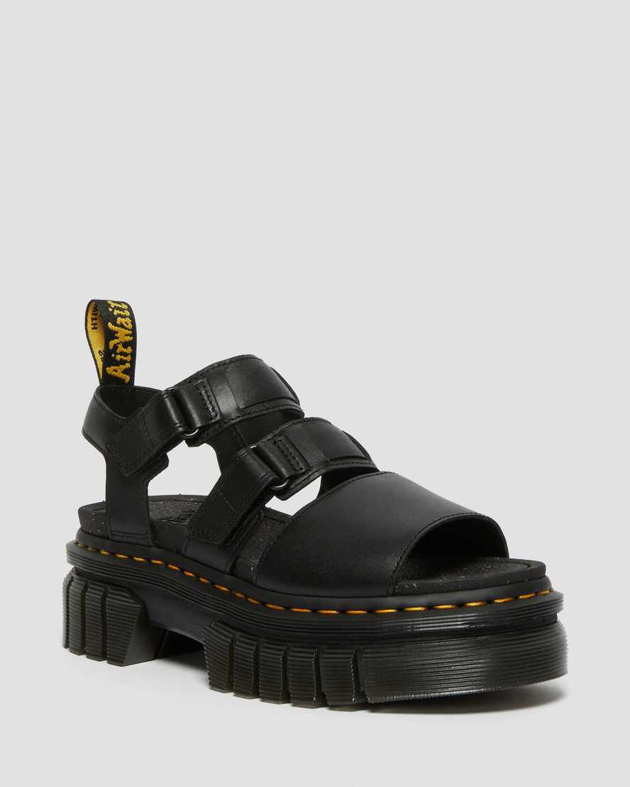Dr Martens Ricki Nappa Lux Leather 3-Strap Plateau Sandalen Damen Schwarz | 803974-LXJ