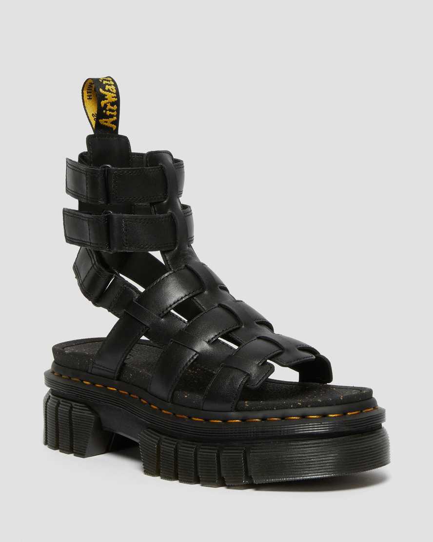 Dr Martens Ricki Nappa Lux Leather Gladiator Plateau Sandalen Damen Schwarz | 236708-XSN