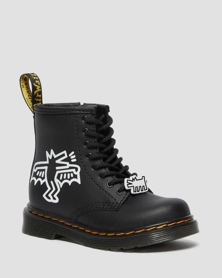 Dr Martens Toddler Keith Haring 1460 Leather Schnürstiefel Kinder Black/White | 738295-DYS