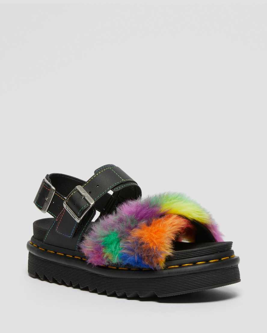 Dr Martens Voss II Fluffy Faux Fur Strap Gladiator-sandalen Damen Mehrfarbig | 184975-ZGW