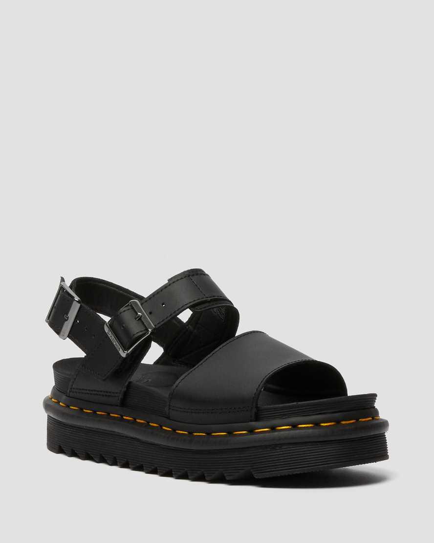 Dr Martens Voss Leather Strap Gladiator-sandalen Damen Black/Black | 297843-VER