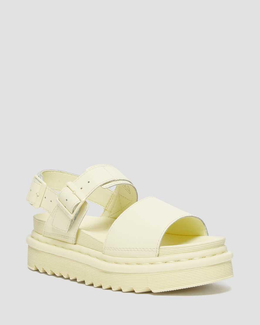 Dr Martens Voss Leather Strap Plateau Sandalen Damen Braun Weiß | 563791-ISC